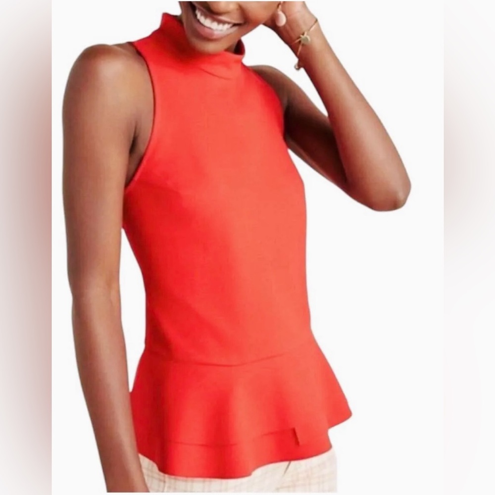 By Anthropologie Cressida Mock Neck Peplum Red